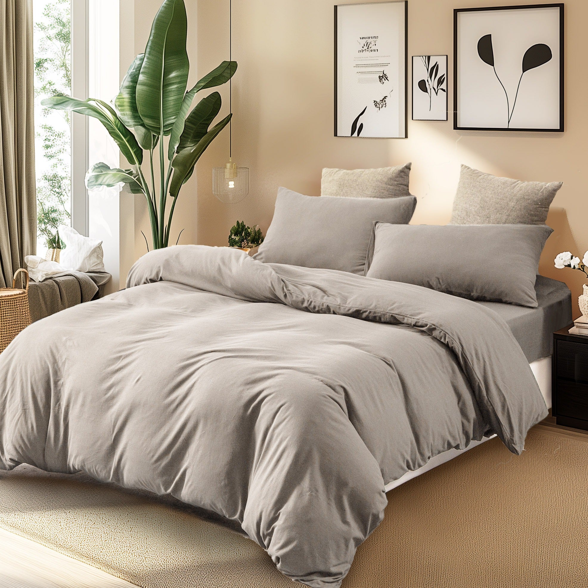 3-Piece Jersey Knit Duvet Cover Set ( 1*Duvet Cover + 1\u002F2*Pillowcases, Without Core) - 100% T-Shirt Cotton, Ultra-Soft,Luxury Zipper Duvet Cover Set, Machine Washable, Breathable, For Bedroom, Guest Room (T\u002FF\u002FQ\u002FK\u002FCK)