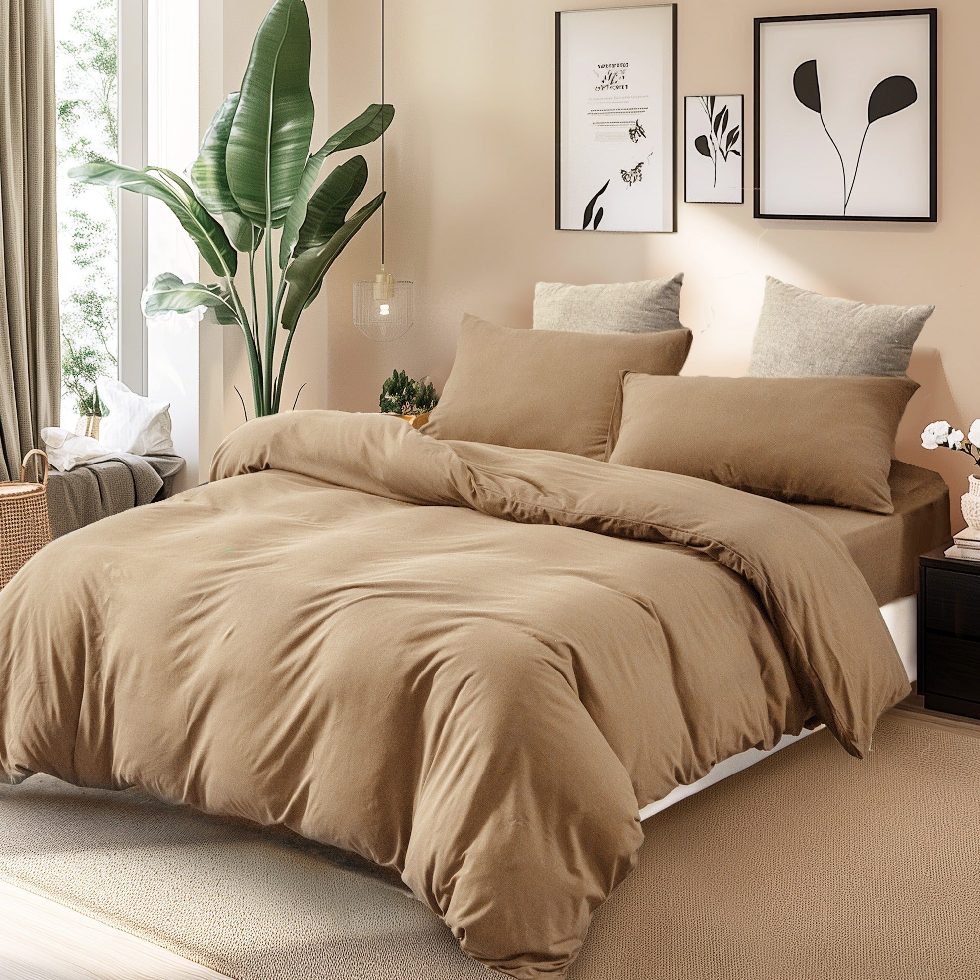 3-Piece Jersey Knit Duvet Cover Set ( 1*Duvet Cover + 1\u002F2*Pillowcases, Without Core) - 100% T-Shirt Cotton, Ultra-Soft,Luxury Zipper Duvet Cover Set, Machine Washable, Breathable, For Bedroom, Guest Room (T\u002FF\u002FQ\u002FK\u002FCK)