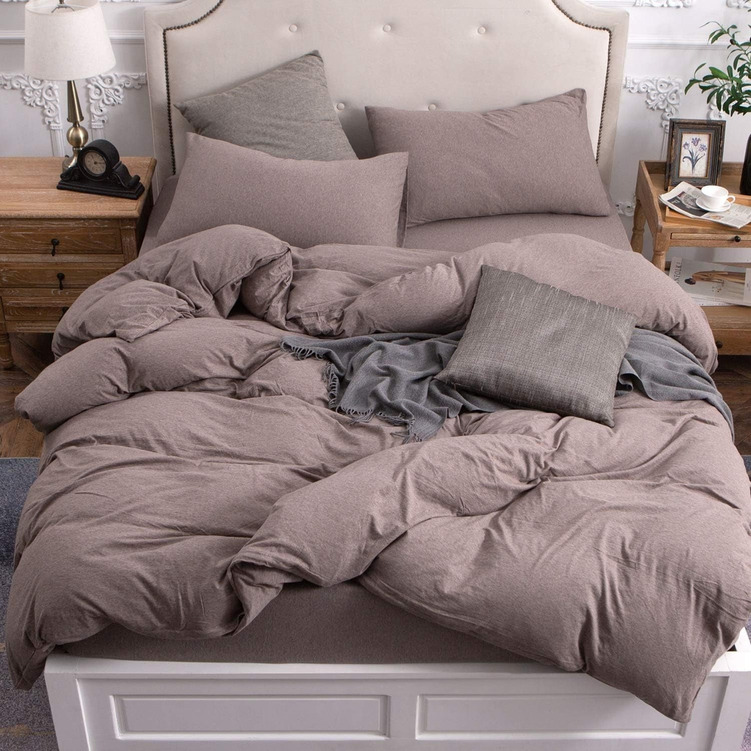 3-Piece Jersey Knit Duvet Cover Set ( 1*Duvet Cover + 1\u002F2*Pillowcases, Without Core) - 100% T-Shirt Cotton, Ultra-Soft,Luxury Zipper Duvet Cover Set, Machine Washable, Breathable, For Bedroom, Guest Room (T\u002FF\u002FQ\u002FK\u002FCK)