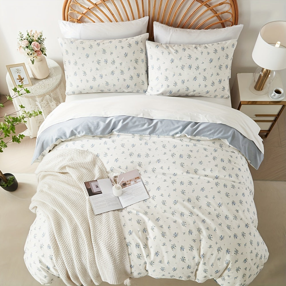 100% Cotton Duvet Cover Blue Floral Comforter Cover Bedding