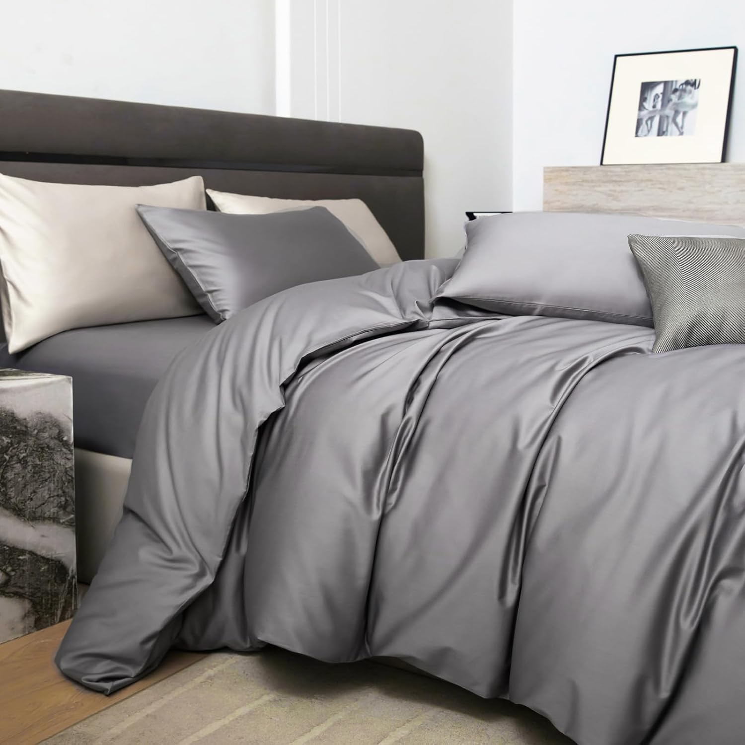 3-Piece Luxurious Sateen cotton Duvet Cover Set ( 1*Duvet Cover + 2*Pillowcases,Without Core) - Silky Soft& Smooth, Machine Washable,Breathable, Comfortable, For Bedroom, Guest Room (Q\u002FK)