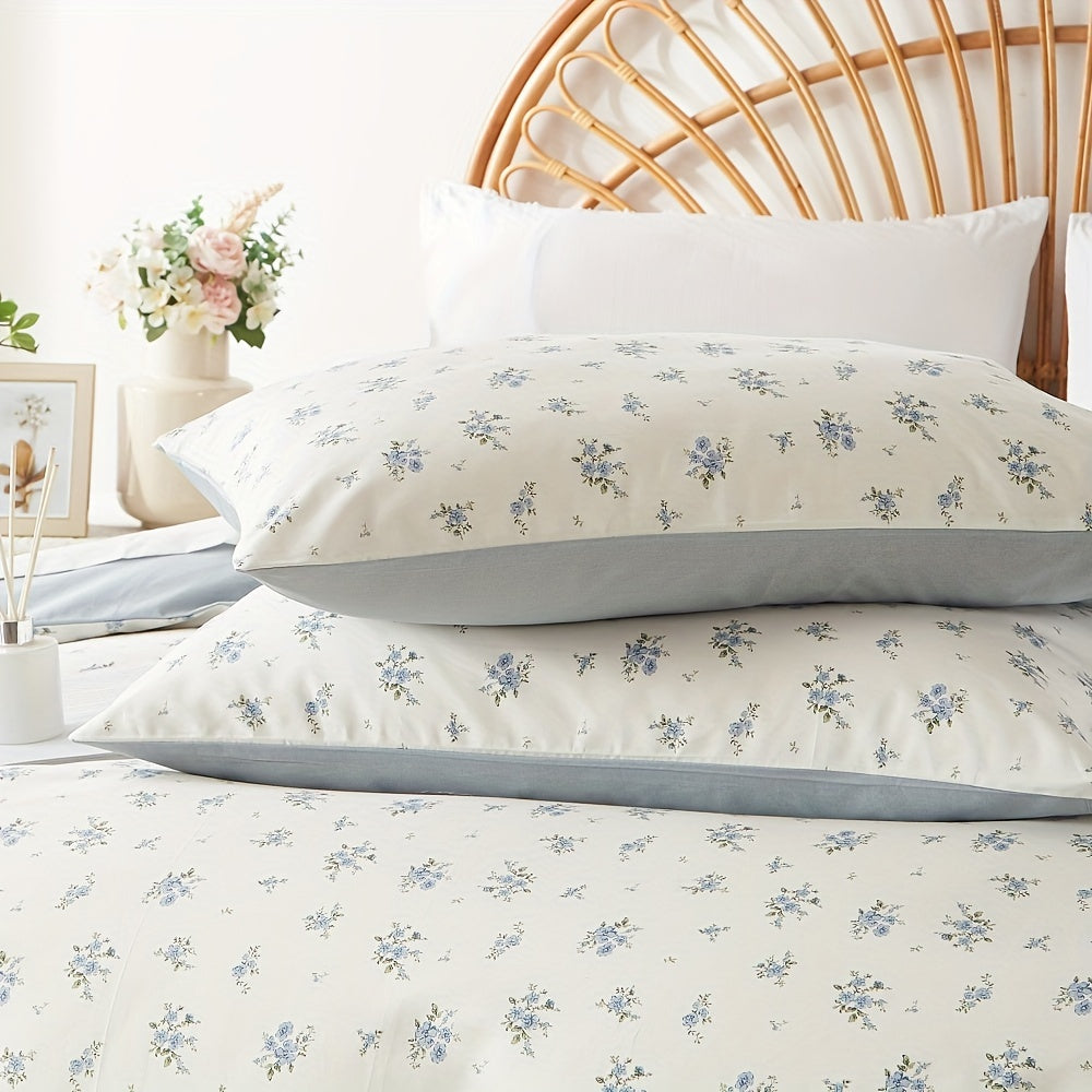 100% Cotton Duvet Cover Blue Floral Comforter Cover Bedding