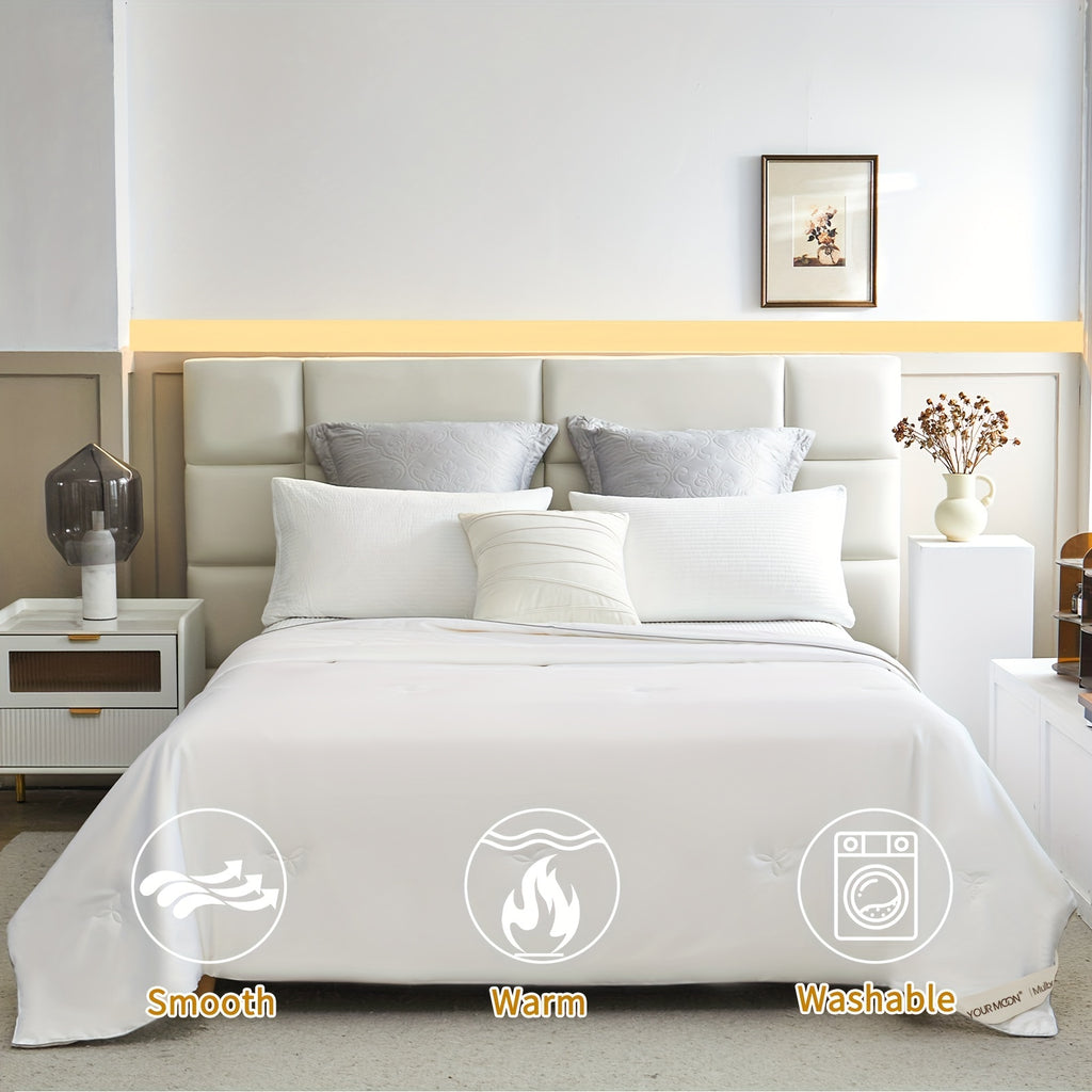 Pure Mulberry Silk Comforter for All Season, Luxury Bedding, Noiseless Egyptian Cotton Shell, Long Strand Silk Fill Duvet(White)