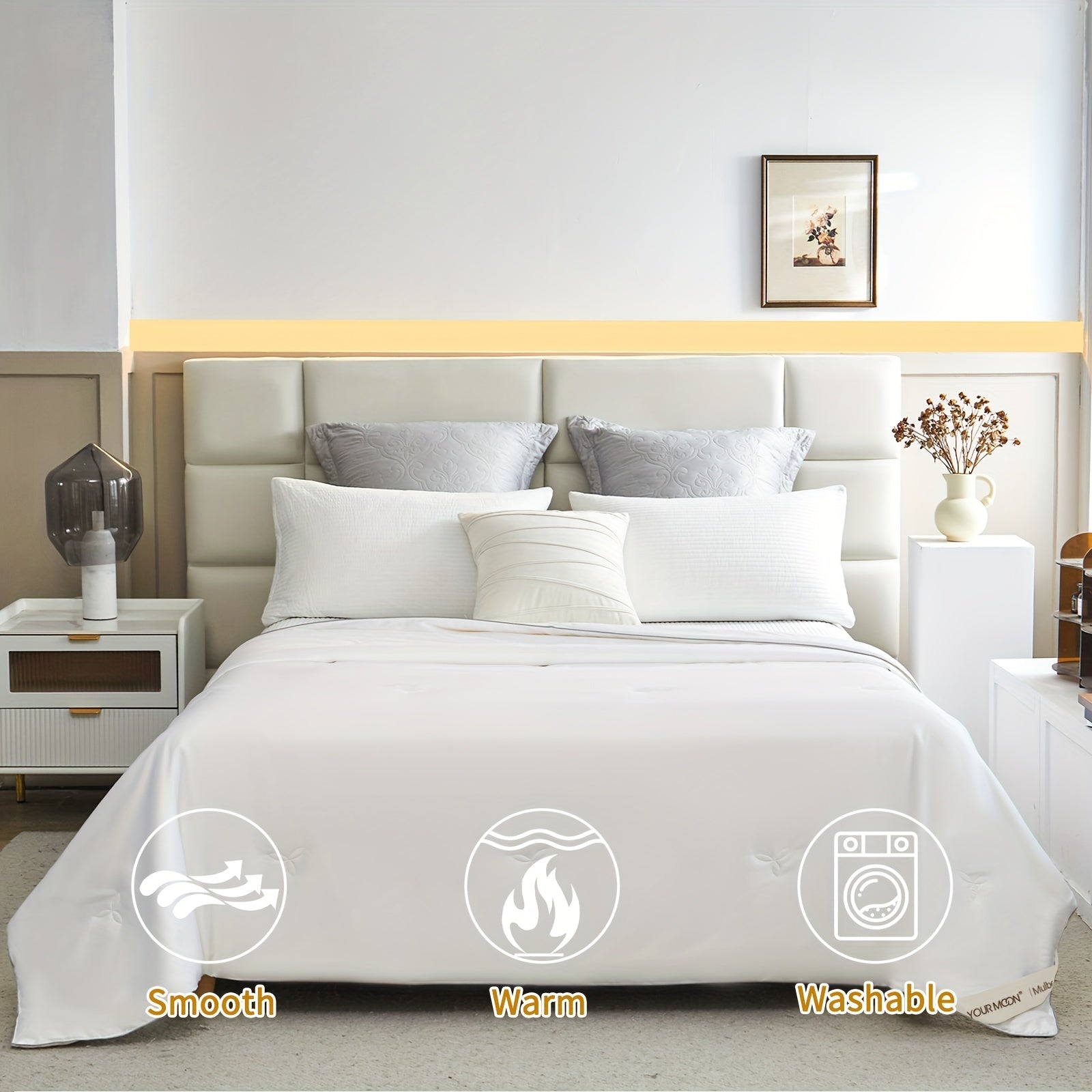 Pure Mulberry Silk Comforter for All Season, Luxury Bedding, Noiseless Egyptian Cotton Shell, Long Strand Silk Fill Duvet(White)