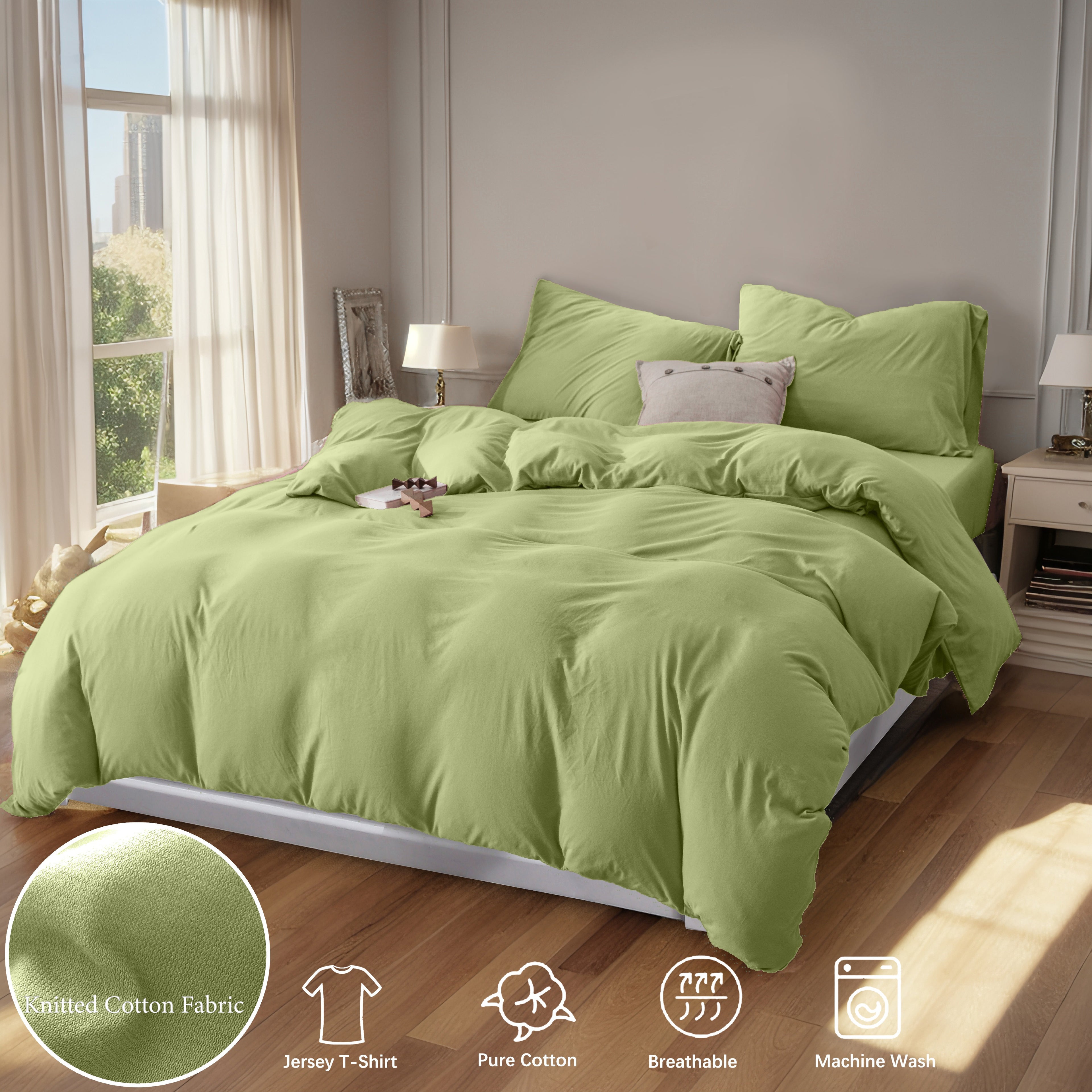 3-Piece Jersey Knit Duvet Cover Set ( 1*Duvet Cover + 1\u002F2*Pillowcases, Without Core) - 100% T-Shirt Cotton, Ultra-Soft,Luxury Zipper Duvet Cover Set, Machine Washable, Breathable, For Bedroom, Guest Room (T\u002FF\u002FQ\u002FK\u002FCK)