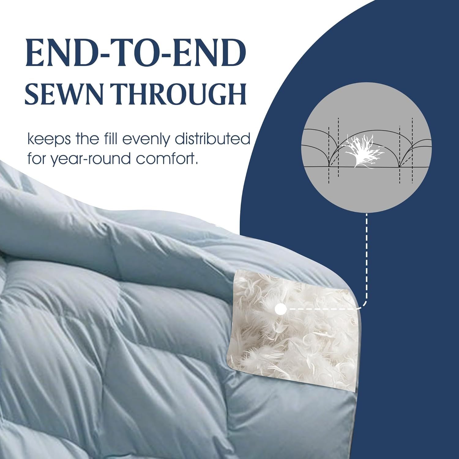 Hotel Grand Feather Down Comforter Queen\u002FKing Size, Corner Tabs, 240 Thread Count, Super Soft 100% Cotton Cover Down Duvet Insert Light Blue Color