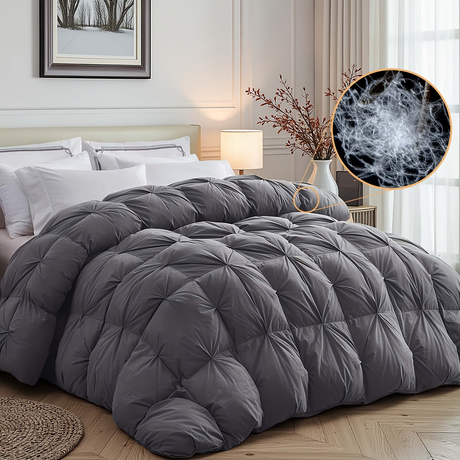 650+ Fill Power Twist Flower Down Feather Comforter Palatial King\u002FCal King\u002FKing\u002FQueen\u002FTwin- Ultra Soft & Breathable, All-Season White Goose Duvet Insert, Multiple Colors & Sizes