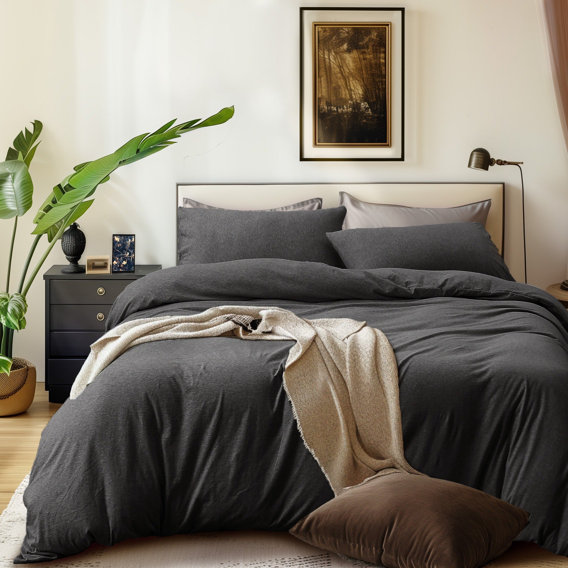 3-Piece Jersey Knit Duvet Cover Set ( 1*Duvet Cover + 1\u002F2*Pillowcases, Without Core) - 100% T-Shirt Cotton, Ultra-Soft,Luxury Zipper Duvet Cover Set, Machine Washable, Breathable, For Bedroom, Guest Room (T\u002FF\u002FQ\u002FK\u002FCK)