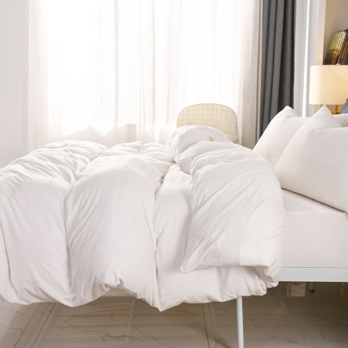 3-Piece Jersey Knit Duvet Cover Set ( 1*Duvet Cover + 1\u002F2*Pillowcases, Without Core) - 100% T-Shirt Cotton, Ultra-Soft,Luxury Zipper Duvet Cover Set, Machine Washable, Breathable, For Bedroom, Guest Room (T\u002FF\u002FQ\u002FK\u002FCK)