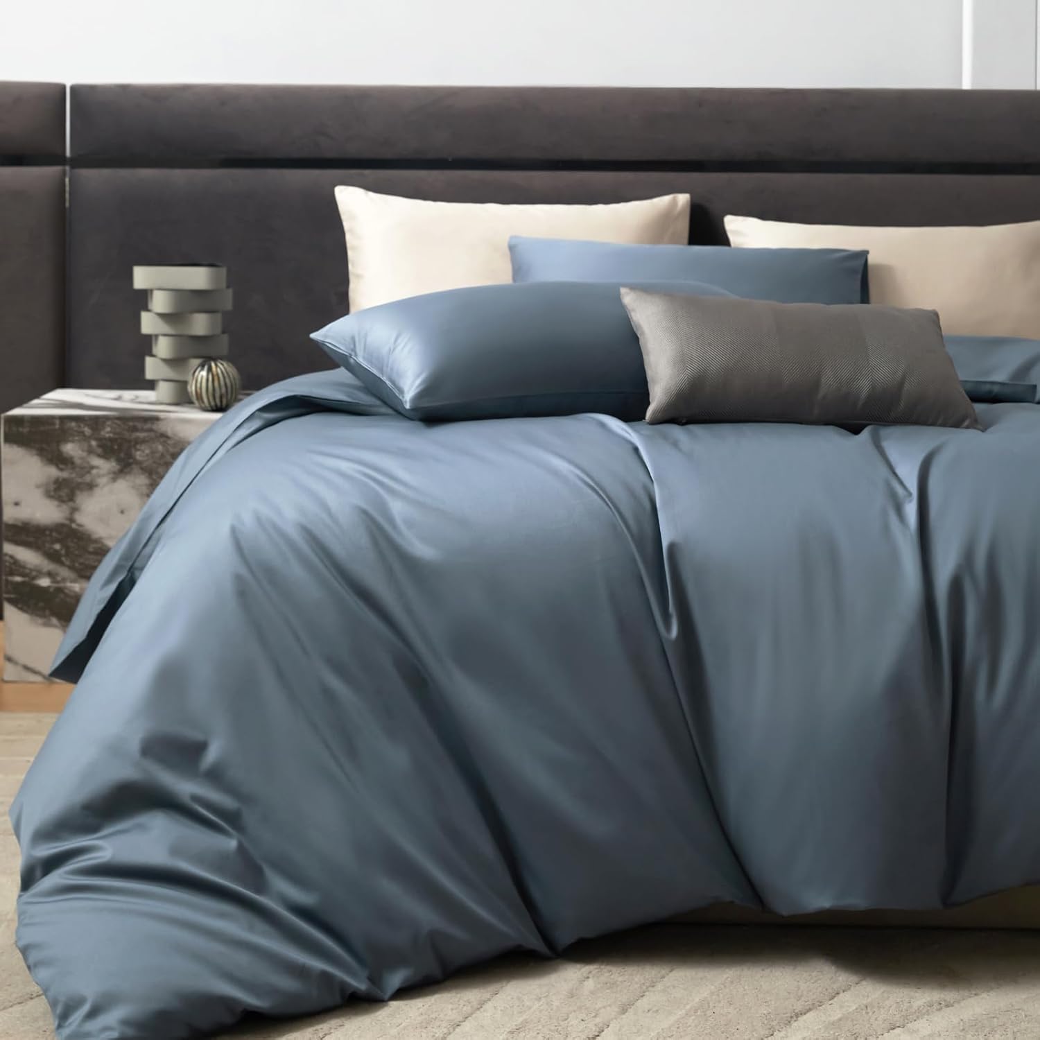 3-Piece Luxurious Sateen cotton Duvet Cover Set ( 1*Duvet Cover + 2*Pillowcases,Without Core) - Silky Soft& Smooth, Machine Washable,Breathable, Comfortable, For Bedroom, Guest Room (Q\u002FK)
