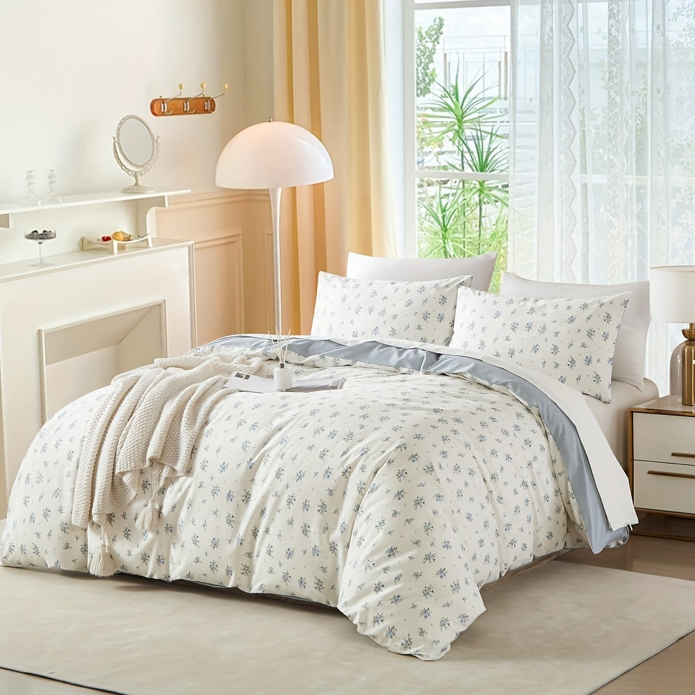 100% Cotton Duvet Cover Blue Floral Comforter Cover Bedding