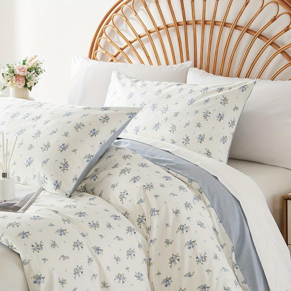 100% Cotton Duvet Cover Blue Floral Comforter Cover Bedding