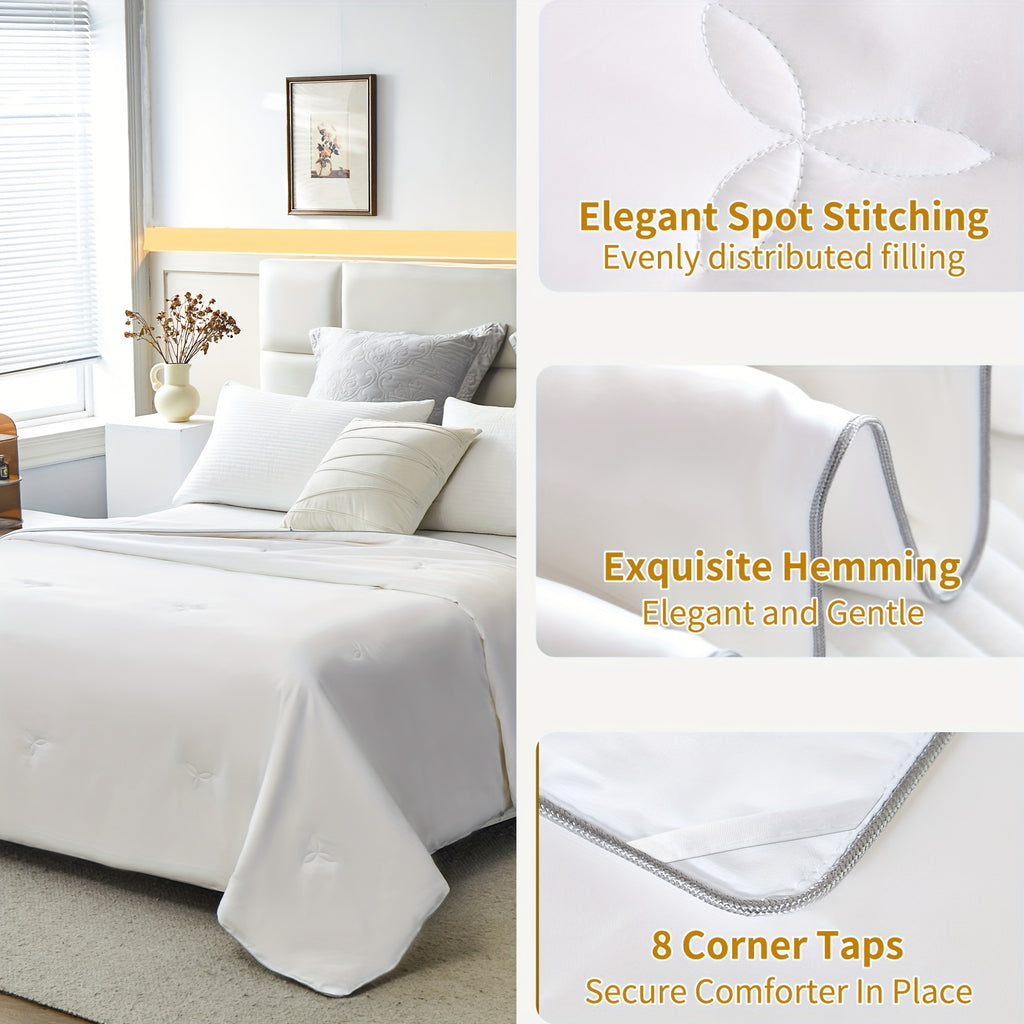 Pure Mulberry Silk Comforter for All Season, Luxury Bedding, Noiseless Egyptian Cotton Shell, Long Strand Silk Fill Duvet(White)