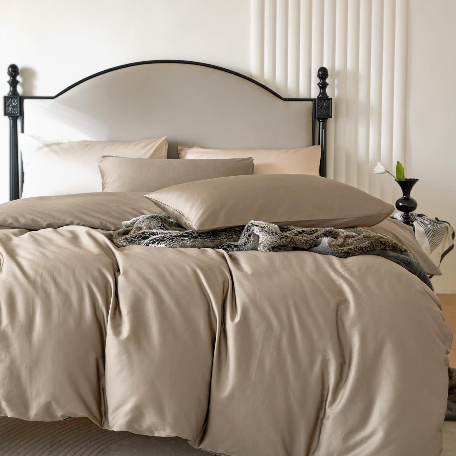 3-Piece Luxurious Sateen cotton Duvet Cover Set ( 1*Duvet Cover + 2*Pillowcases,Without Core) - Silky Soft& Smooth, Machine Washable,Breathable, Comfortable, For Bedroom, Guest Room (Q\u002FK)