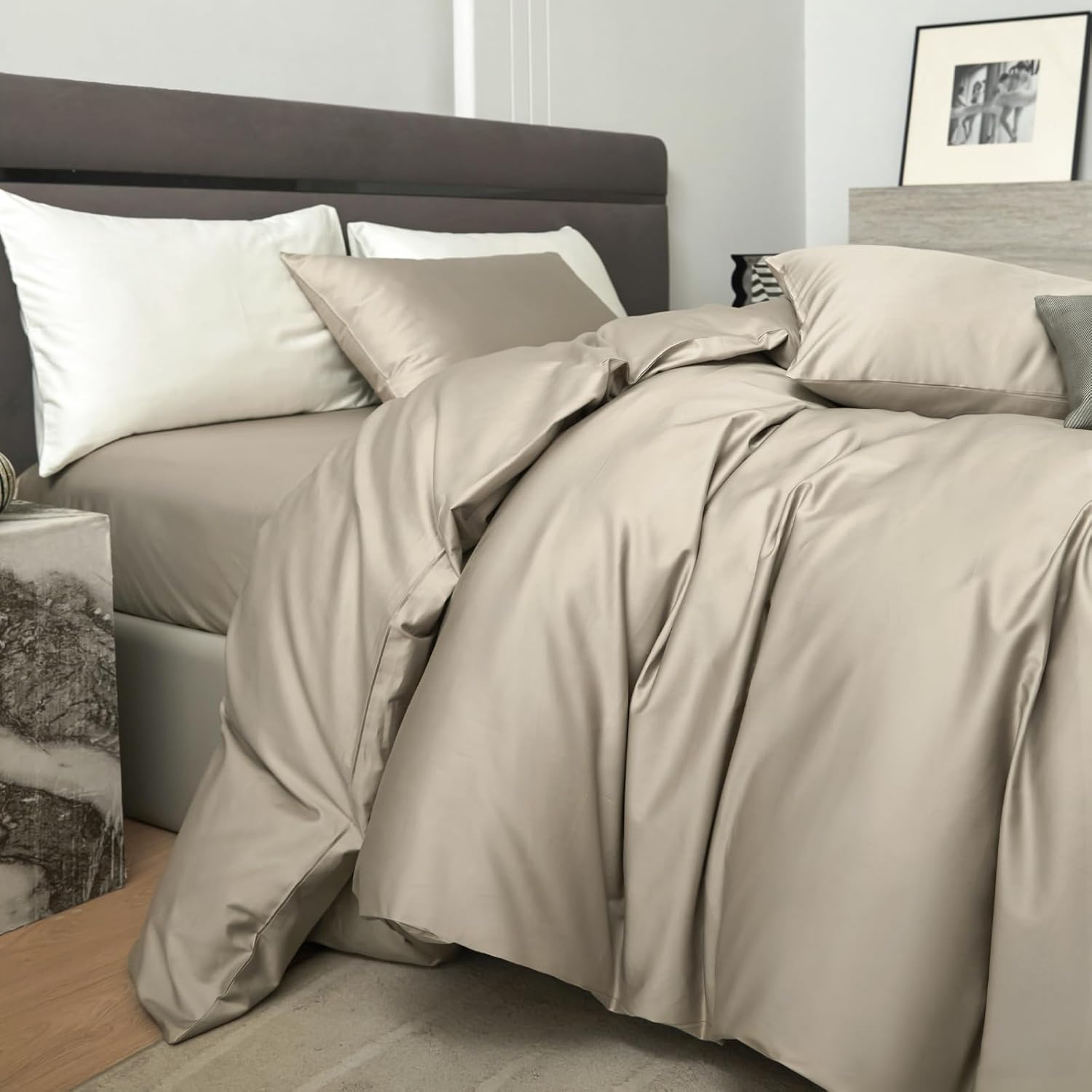 3-Piece Luxurious Sateen cotton Duvet Cover Set ( 1*Duvet Cover + 2*Pillowcases,Without Core) - Silky Soft& Smooth, Machine Washable,Breathable, Comfortable, For Bedroom, Guest Room (Q\u002FK)
