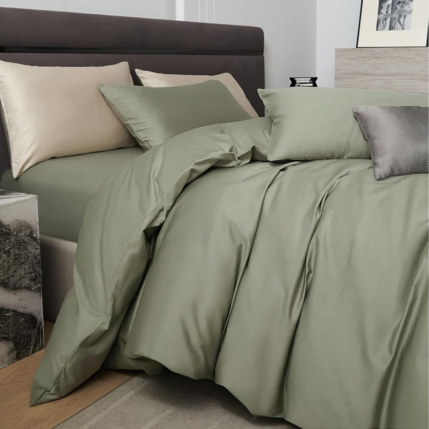 3-Piece Luxurious Sateen cotton Duvet Cover Set ( 1*Duvet Cover + 2*Pillowcases,Without Core) - Silky Soft& Smooth, Machine Washable,Breathable, Comfortable, For Bedroom, Guest Room (Q\u002FK)