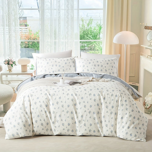 100% Cotton Duvet Cover Blue Floral Comforter Cover Bedding