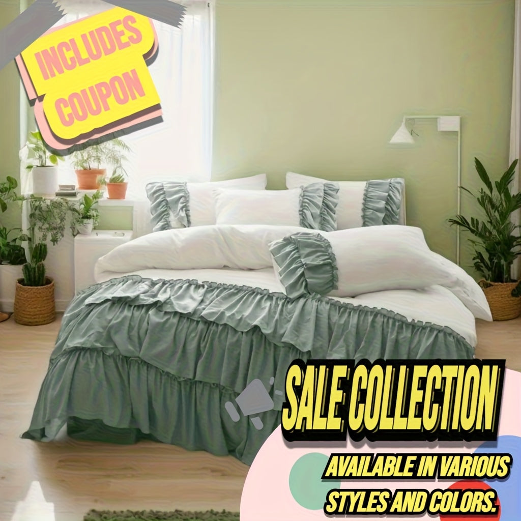US Queen\u002F King Size - 3pcs Ruffled Duvet Cover Set - Soft & Cozy Bedding - Perfect Halloween Decor Or Christmas Gift.