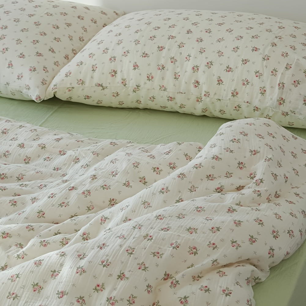 Bedding Set Duvet Cover Set Double Muslin Bed Cotton Pink Floral Pattern, Cozy Bedroom, Sleep Essentials, Decorative Set, Floral Design, Soft Material, Durable Textile, Bed Linen, Modern Bedrooms