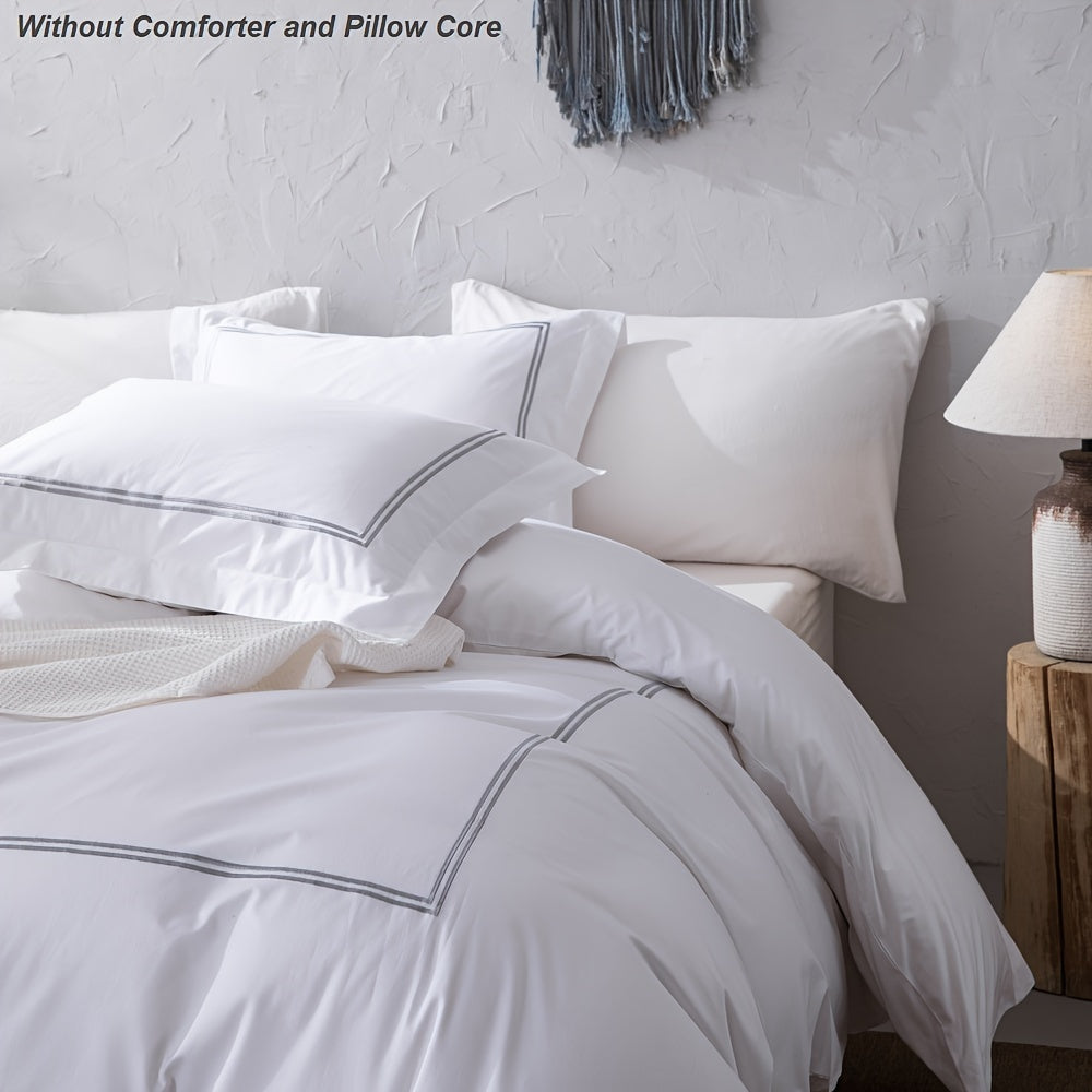1set-Hotel Collection 500 Thread Count Cotton Sateen Duvet Cover Set, Satin Stitch All Around, Clear Button Closure, Hidden Corner Ties, Available In Multiple Sizes And Color Options