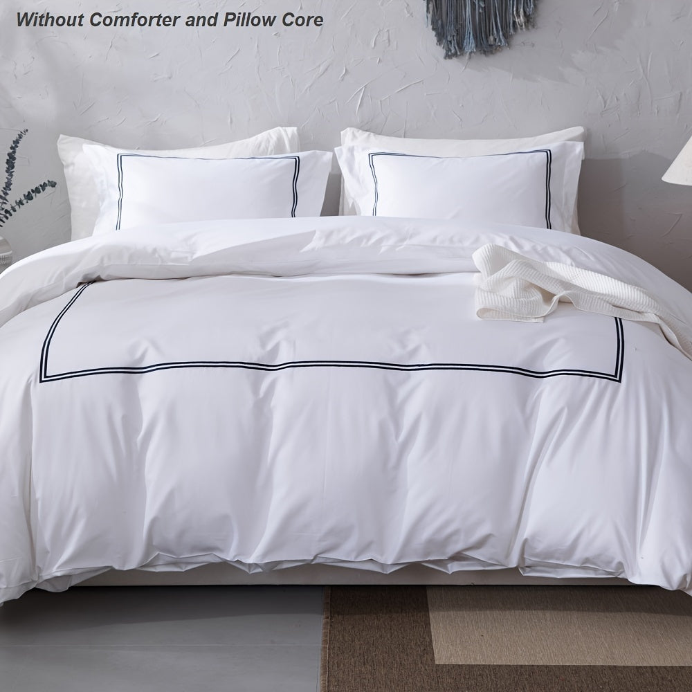 1set-Hotel Collection 500 Thread Count Cotton Sateen Duvet Cover Set, Satin Stitch All Around, Clear Button Closure, Hidden Corner Ties, Available In Multiple Sizes And Color Options