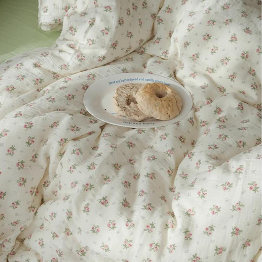 Bedding Set Duvet Cover Set Double Muslin Bed Cotton Pink Floral Pattern, Cozy Bedroom, Sleep Essentials, Decorative Set, Floral Design, Soft Material, Durable Textile, Bed Linen, Modern Bedrooms