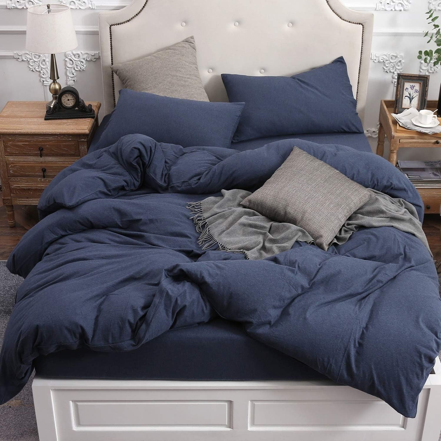 3-Piece Jersey Knit Duvet Cover Set ( 1*Duvet Cover + 1\u002F2*Pillowcases, Without Core) - 100% T-Shirt Cotton, Ultra-Soft,Luxury Zipper Duvet Cover Set, Machine Washable, Breathable, For Bedroom, Guest Room (T\u002FF\u002FQ\u002FK\u002FCK)