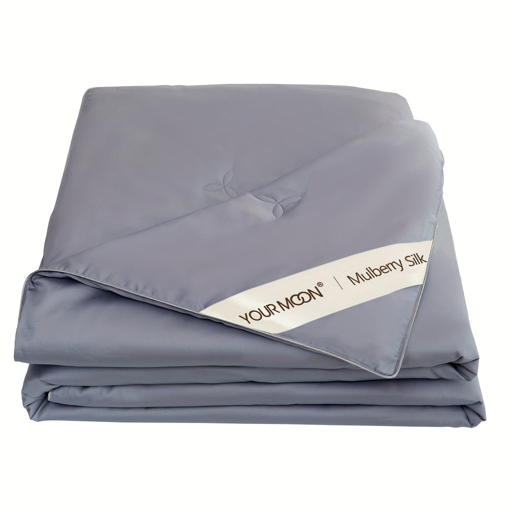 Pure Mulberry Silk Comforter for All Season, Luxury Bedding, Noiseless Egyptian Cotton Shell, Long Strand Silk Fill Duvet(White)