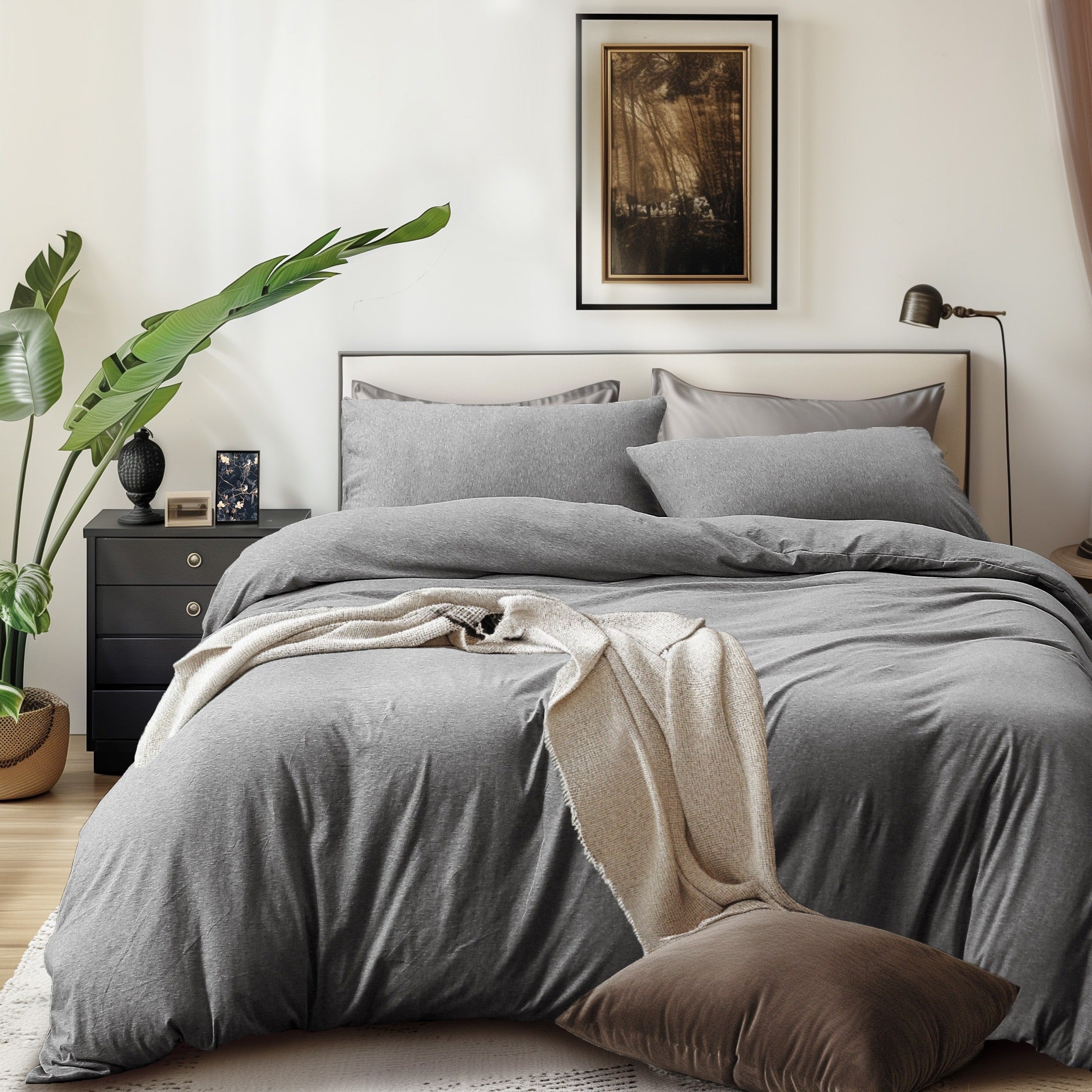 3-Piece Jersey Knit Duvet Cover Set ( 1*Duvet Cover + 1\u002F2*Pillowcases, Without Core) - 100% T-Shirt Cotton, Ultra-Soft,Luxury Zipper Duvet Cover Set, Machine Washable, Breathable, For Bedroom, Guest Room (T\u002FF\u002FQ\u002FK\u002FCK)