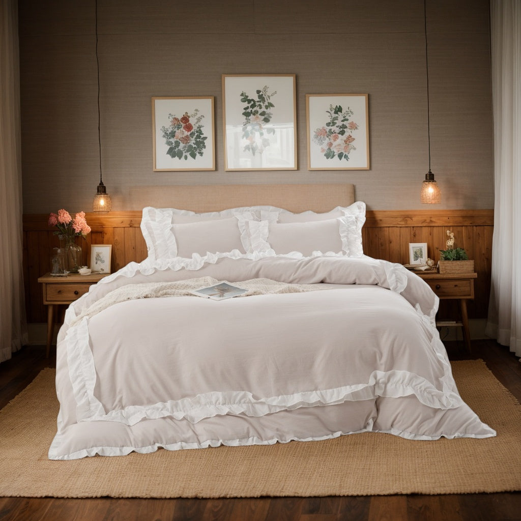 US Queen\u002F King Size - 3pcs Ruffled Duvet Cover Set - Soft & Cozy Bedding - Perfect Halloween Decor Or Christmas Gift.