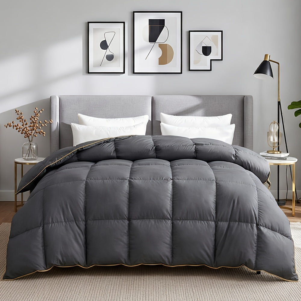 Premium Goose Down Feather Comforter, 100% Egyptian Cotton - All-Season Duvet Insert, Soft Breathable Warm Bedding Comforter, Golden-Edged Double-Needle Baffle Box 8 Corner Tabs, Gifts for Family