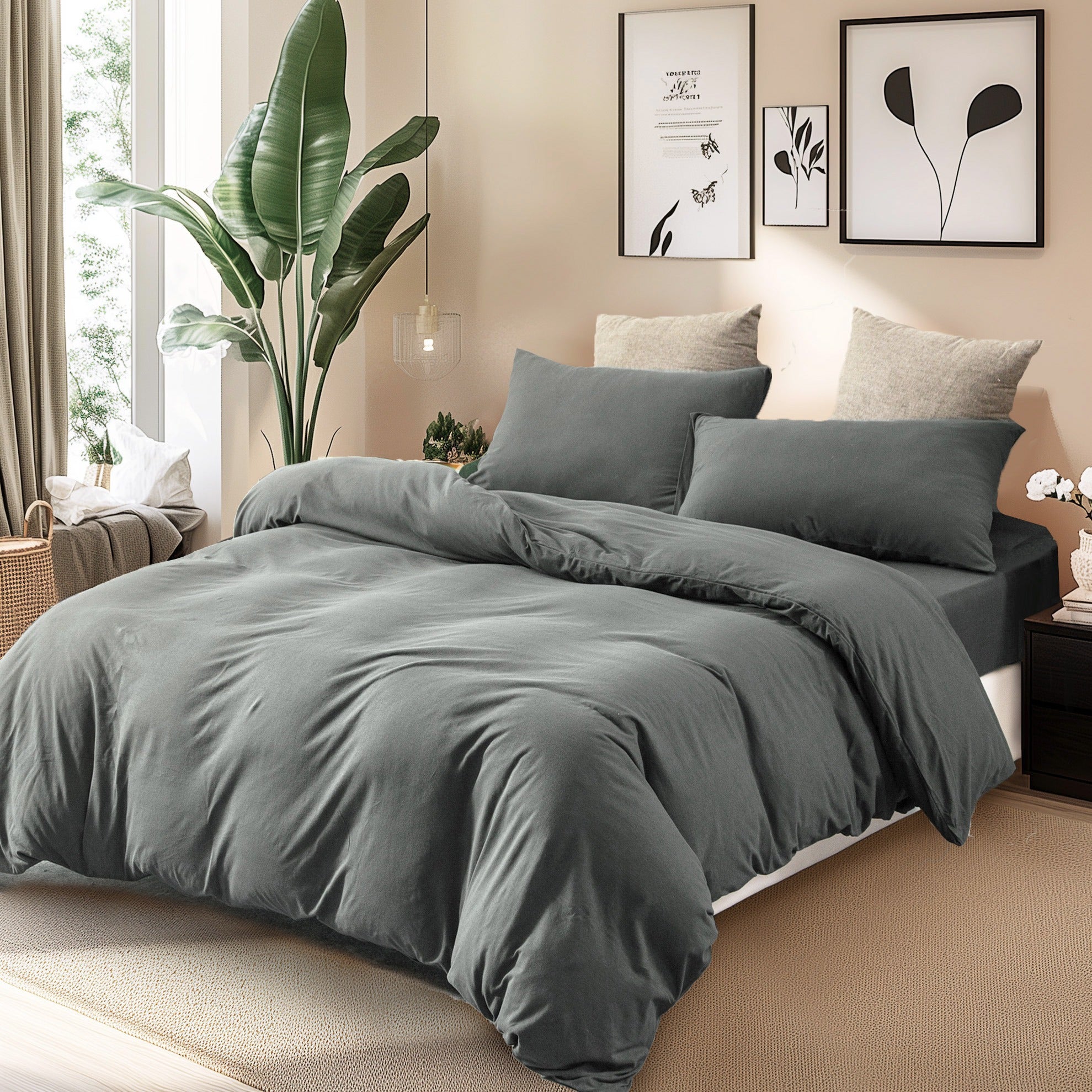 3-Piece Jersey Knit Duvet Cover Set ( 1*Duvet Cover + 1\u002F2*Pillowcases, Without Core) - 100% T-Shirt Cotton, Ultra-Soft,Luxury Zipper Duvet Cover Set, Machine Washable, Breathable, For Bedroom, Guest Room (T\u002FF\u002FQ\u002FK\u002FCK)
