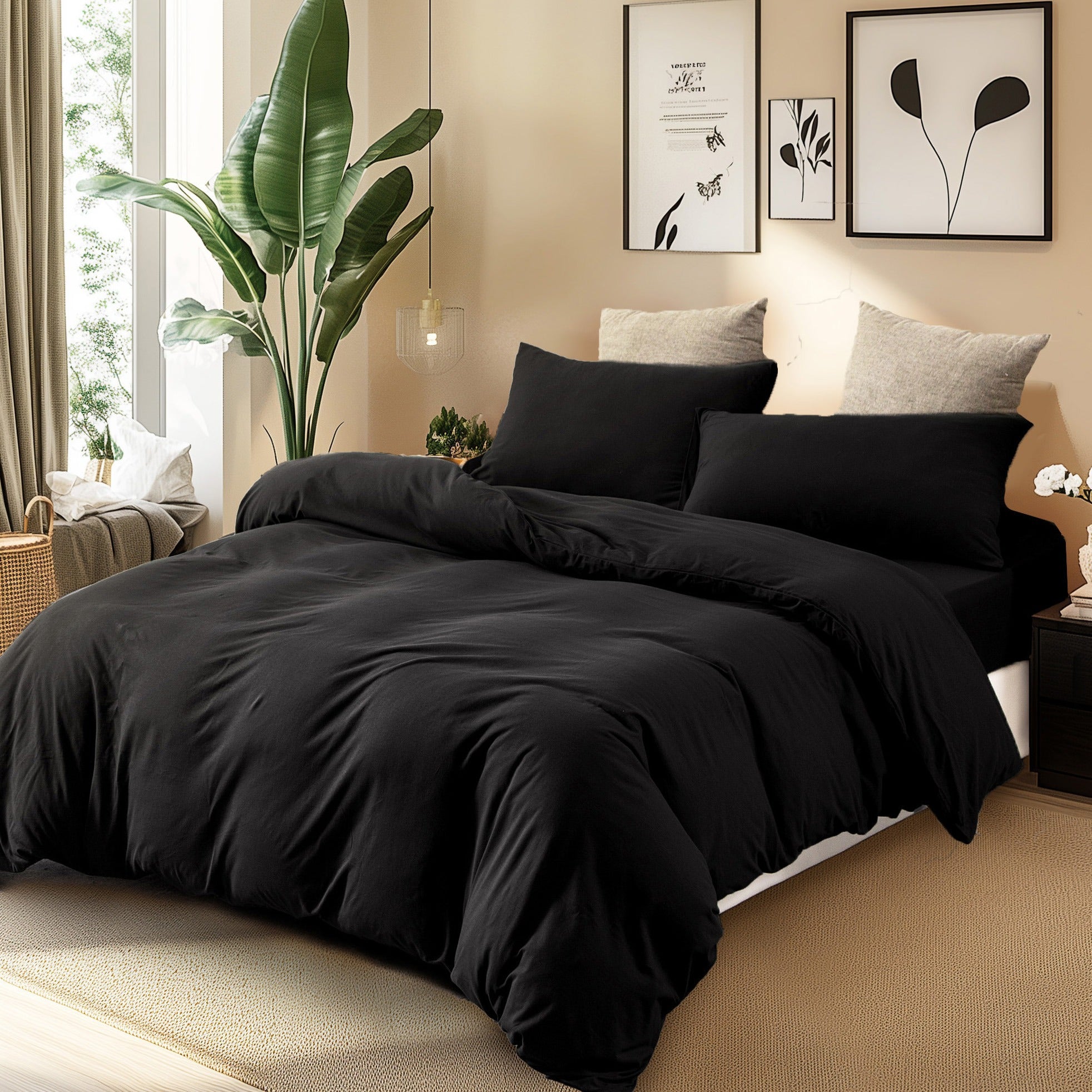 3-Piece Jersey Knit Duvet Cover Set ( 1*Duvet Cover + 1\u002F2*Pillowcases, Without Core) - 100% T-Shirt Cotton, Ultra-Soft,Luxury Zipper Duvet Cover Set, Machine Washable, Breathable, For Bedroom, Guest Room (T\u002FF\u002FQ\u002FK\u002FCK)