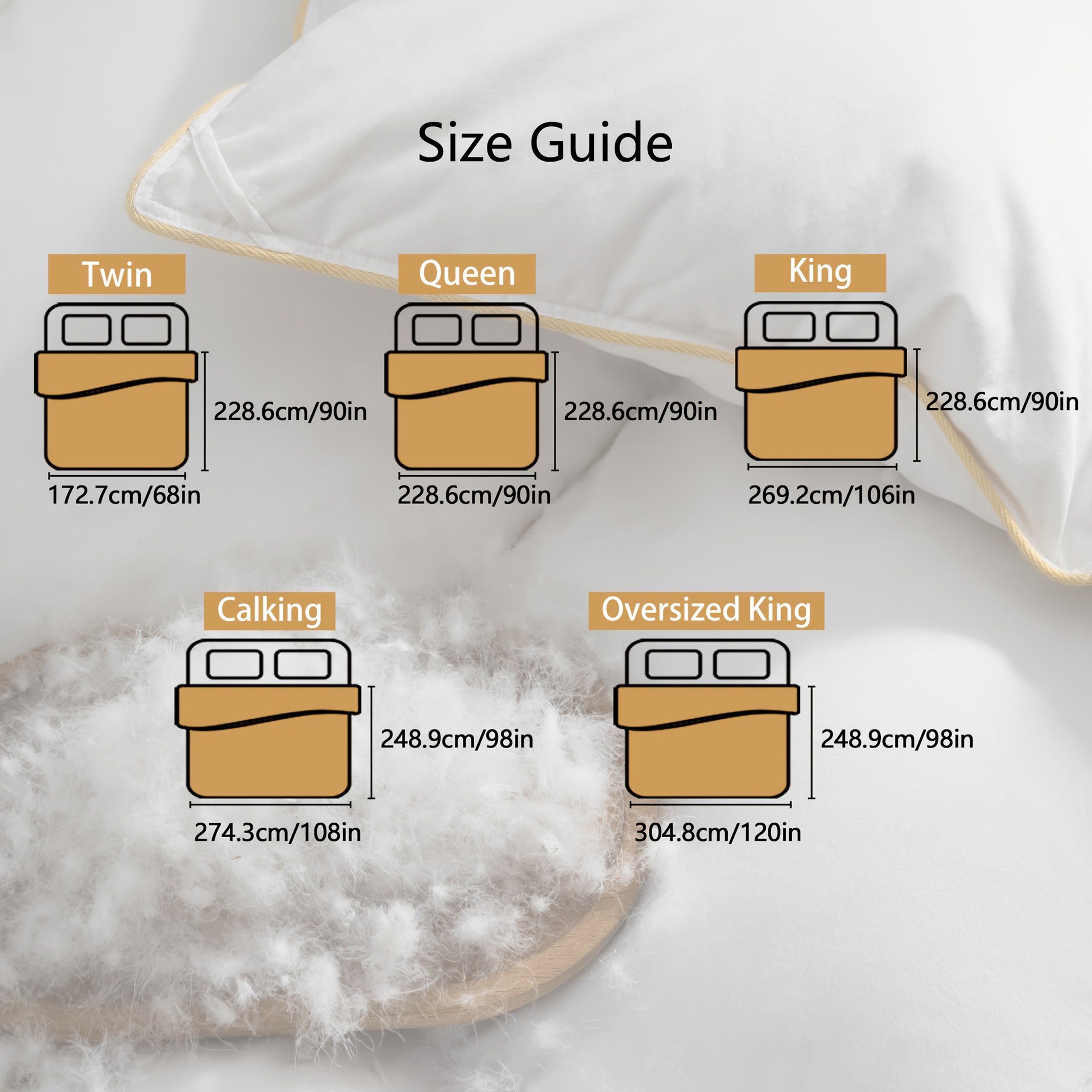 Premium Goose Down Feather Comforter, 100% Egyptian Cotton - All-Season Duvet Insert, Soft Breathable Warm Bedding Comforter, Golden-Edged Double-Needle Baffle Box 8 Corner Tabs, Gifts for Family