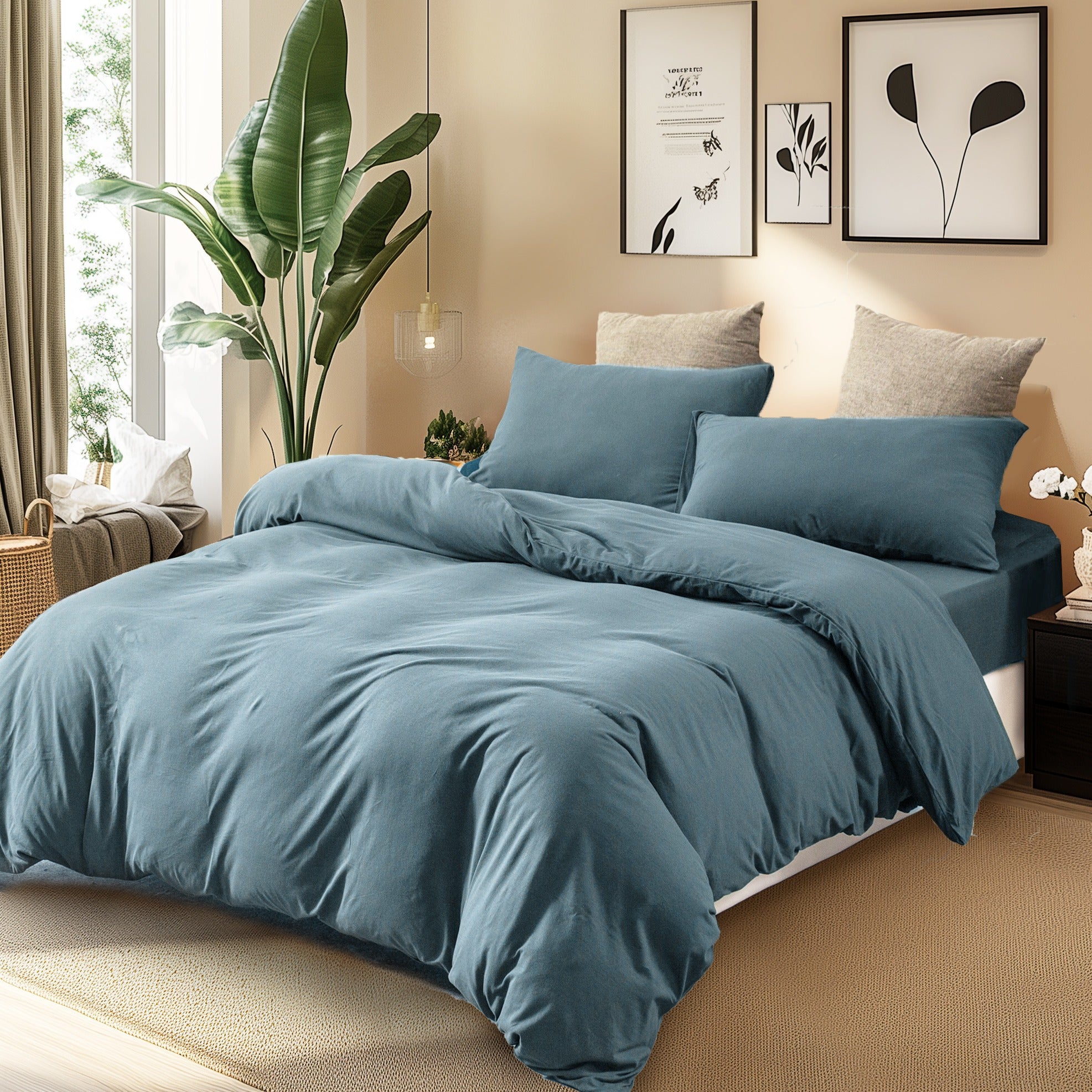 3-Piece Jersey Knit Duvet Cover Set ( 1*Duvet Cover + 1\u002F2*Pillowcases, Without Core) - 100% T-Shirt Cotton, Ultra-Soft,Luxury Zipper Duvet Cover Set, Machine Washable, Breathable, For Bedroom, Guest Room (T\u002FF\u002FQ\u002FK\u002FCK)