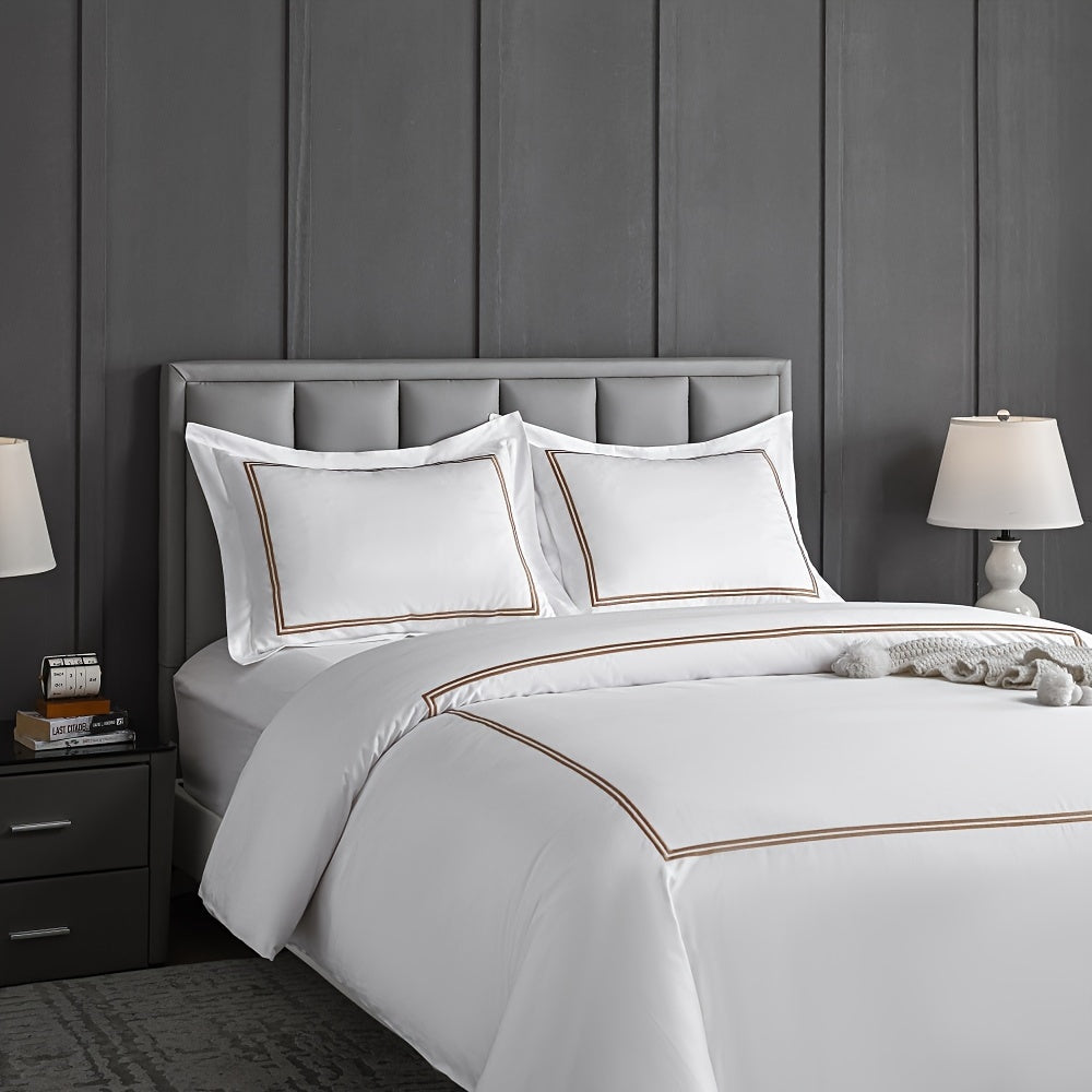1set-Hotel Collection 500 Thread Count Cotton Sateen Duvet Cover Set, Satin Stitch All Around, Clear Button Closure, Hidden Corner Ties, Available In Multiple Sizes And Color Options