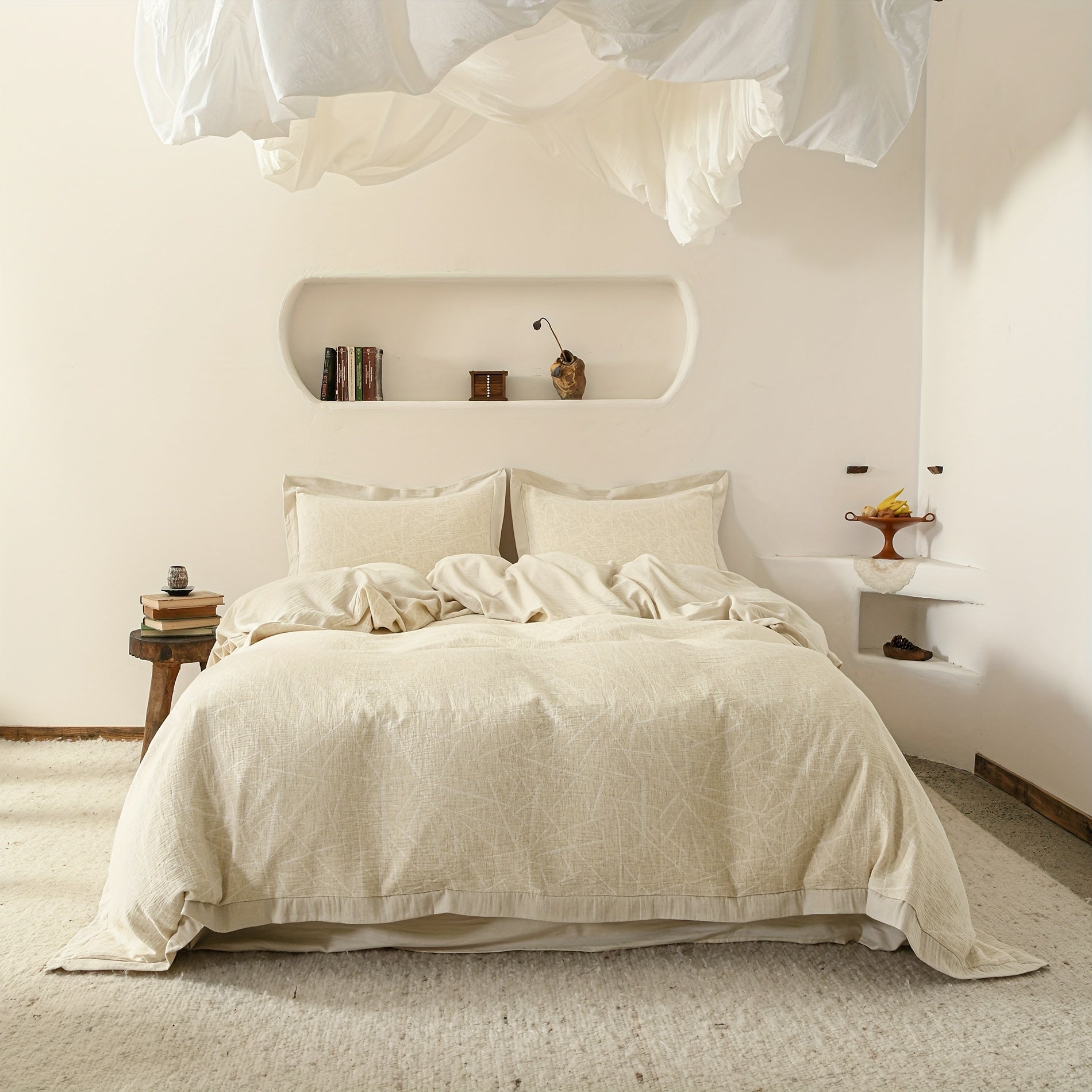 Stripe Jacquard Duvet Cover Cotton Linen Abstract Striped Duvet Cover Double Yarn 3pcs Set 1 Farmhouse Textured Duvet Cover with Zipper Ties 2 Pillow Shams Rustic Decorative Hemmed Bedding Set Soft