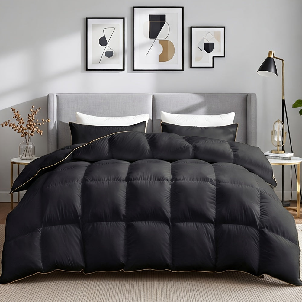 Premium Goose Down Feather Comforter, 100% Egyptian Cotton - All-Season Duvet Insert, Soft Breathable Warm Bedding Comforter, Golden-Edged Double-Needle Baffle Box 8 Corner Tabs, Gifts for Family