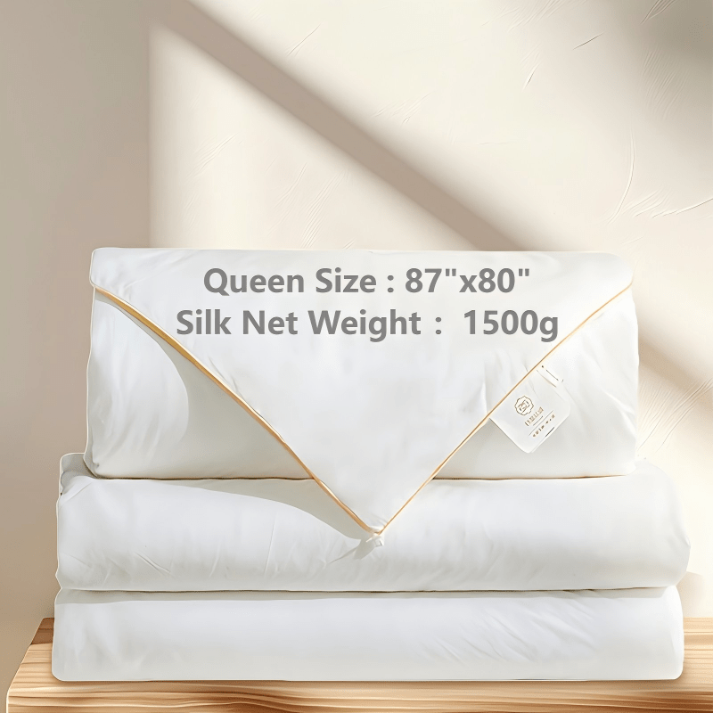 King Mulberry Silk 100% Mulberry Silk Filled Comforter for All Seasons with Natural Coolness - Warm Winter, Cool Summer - White Colour Cloud-Like, Luxury, Ultra Soft, Breathable, Naturally Body-Hugging Mulberry Silk Duvet Insert\u002F Bedding Blanket