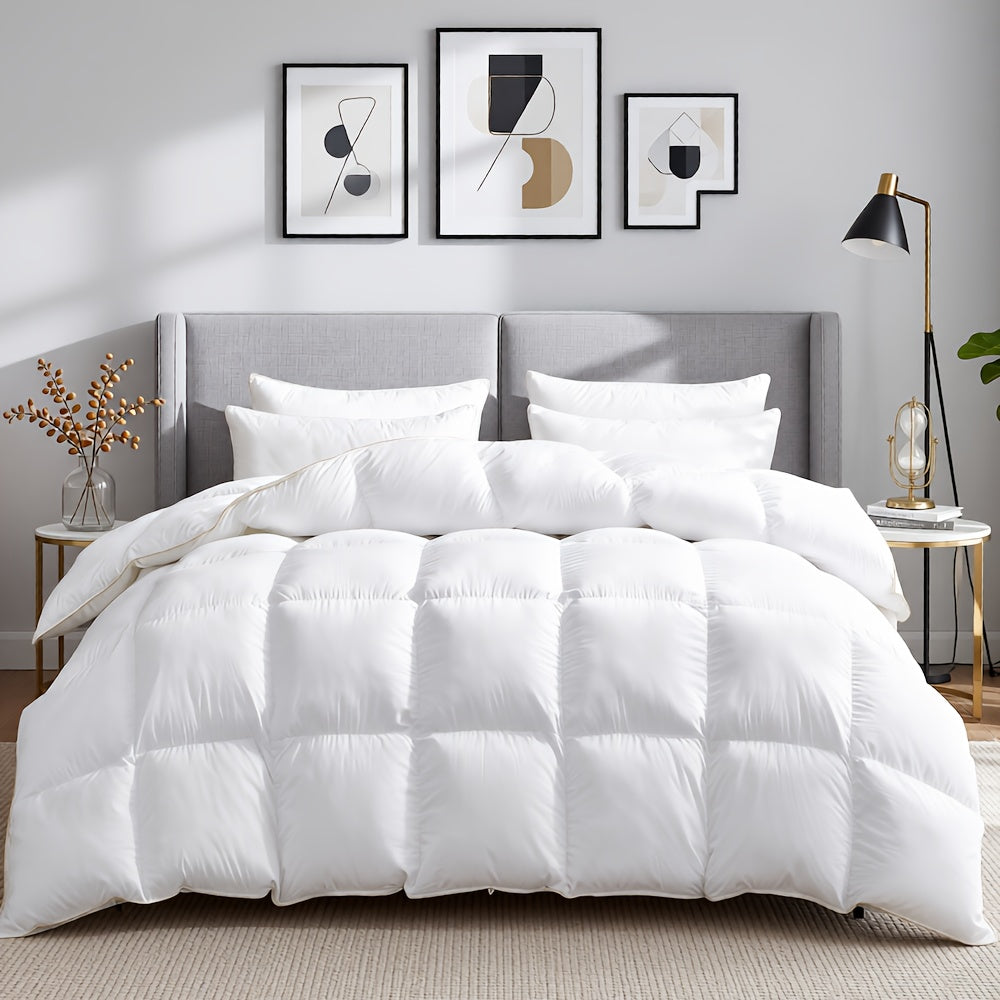 Premium Goose Down Feather Comforter, 100% Egyptian Cotton - All-Season Duvet Insert, Soft Breathable Warm Bedding Comforter, Golden-Edged Double-Needle Baffle Box 8 Corner Tabs, Gifts for Family