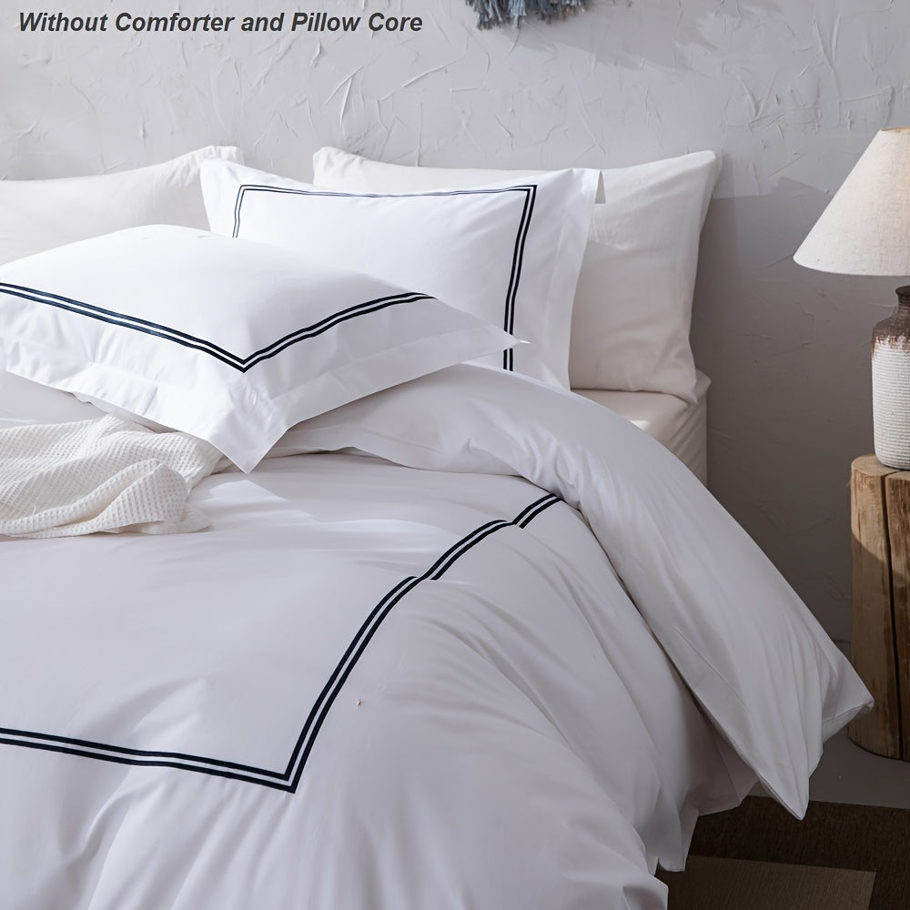 1set-Hotel Collection 500 Thread Count Cotton Sateen Duvet Cover Set, Satin Stitch All Around, Clear Button Closure, Hidden Corner Ties, Available In Multiple Sizes And Color Options