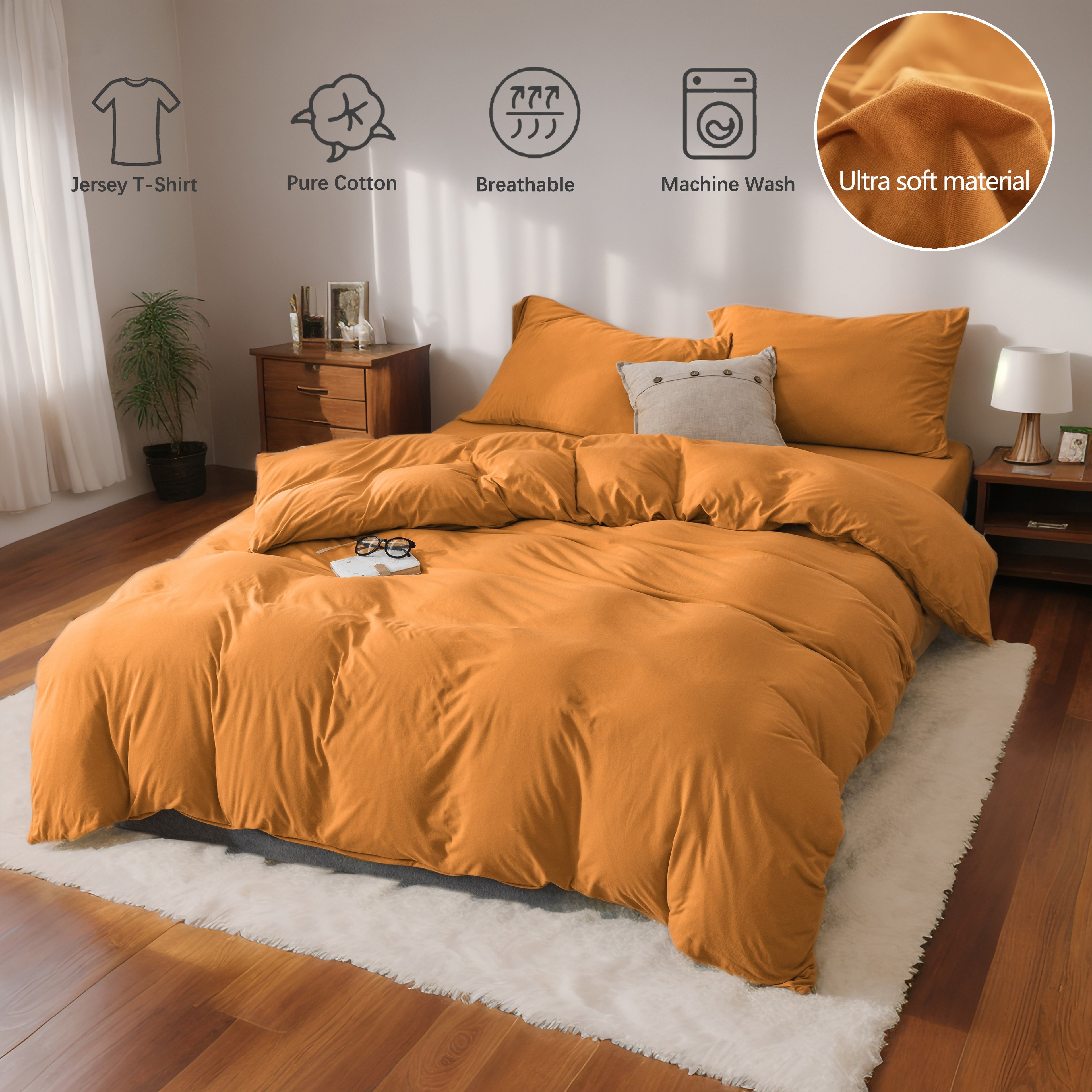 3-Piece Jersey Knit Duvet Cover Set ( 1*Duvet Cover + 1\u002F2*Pillowcases, Without Core) - 100% T-Shirt Cotton, Ultra-Soft,Luxury Zipper Duvet Cover Set, Machine Washable, Breathable, For Bedroom, Guest Room (T\u002FF\u002FQ\u002FK\u002FCK)