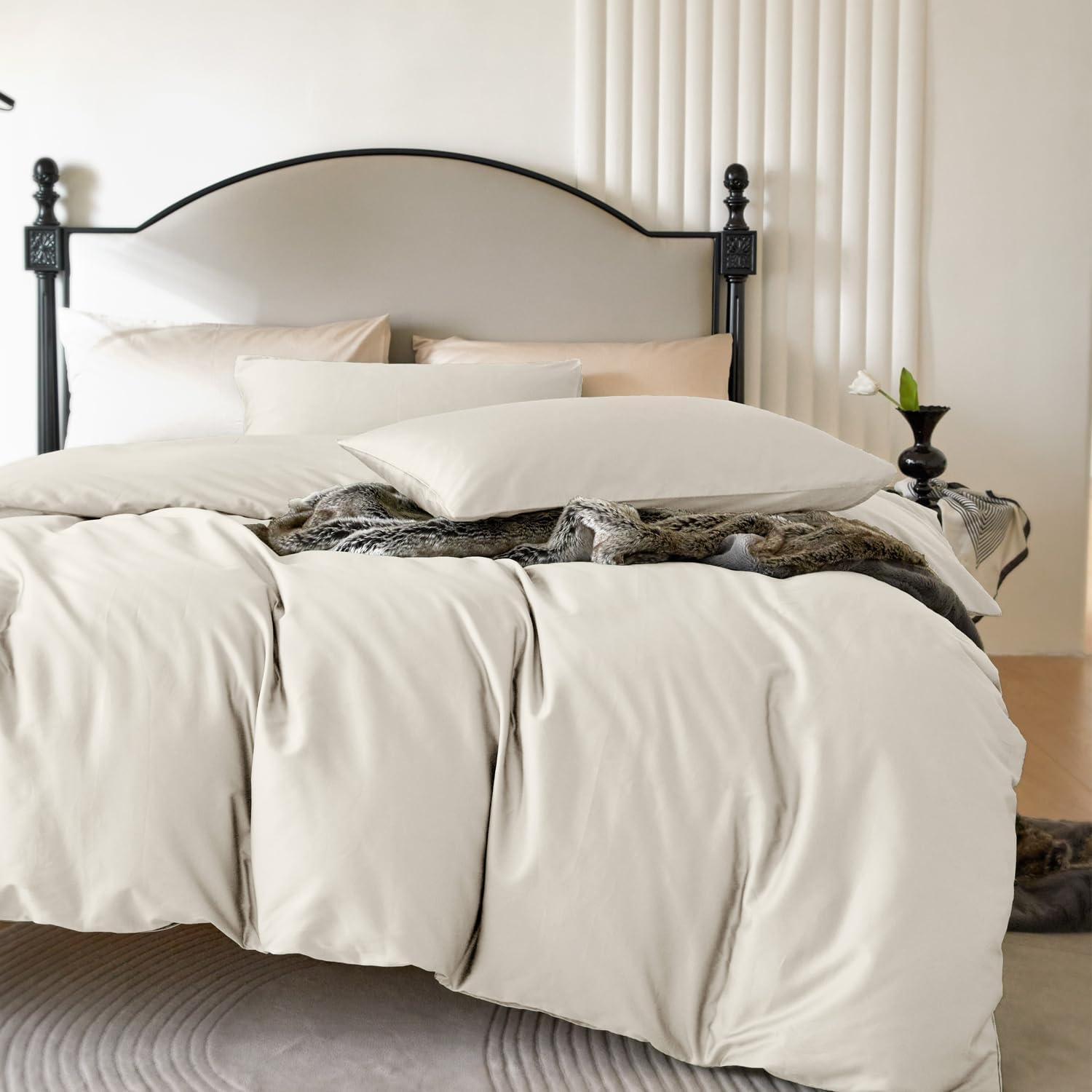 3-Piece Luxurious Sateen cotton Duvet Cover Set ( 1*Duvet Cover + 2*Pillowcases,Without Core) - Silky Soft& Smooth, Machine Washable,Breathable, Comfortable, For Bedroom, Guest Room (Q\u002FK)